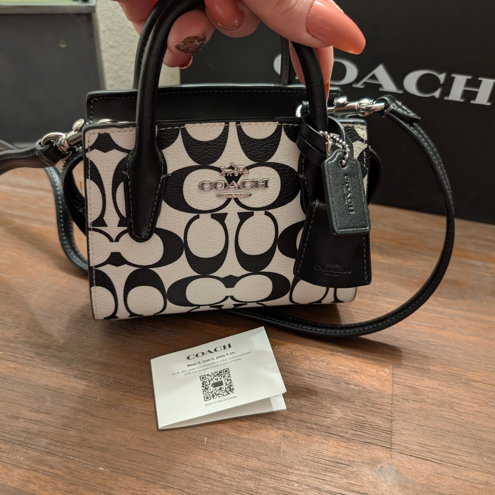 Coach Black and White Signature Mini Andrea Carryall Satchel/Crossbody - Picture 8 of 9